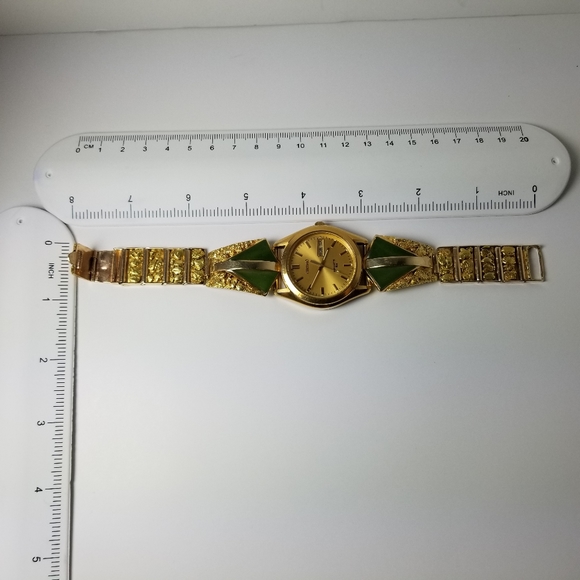 Gold nuggets and green jade men's watch Fresh Battery, Box - Picture 5 of 16
